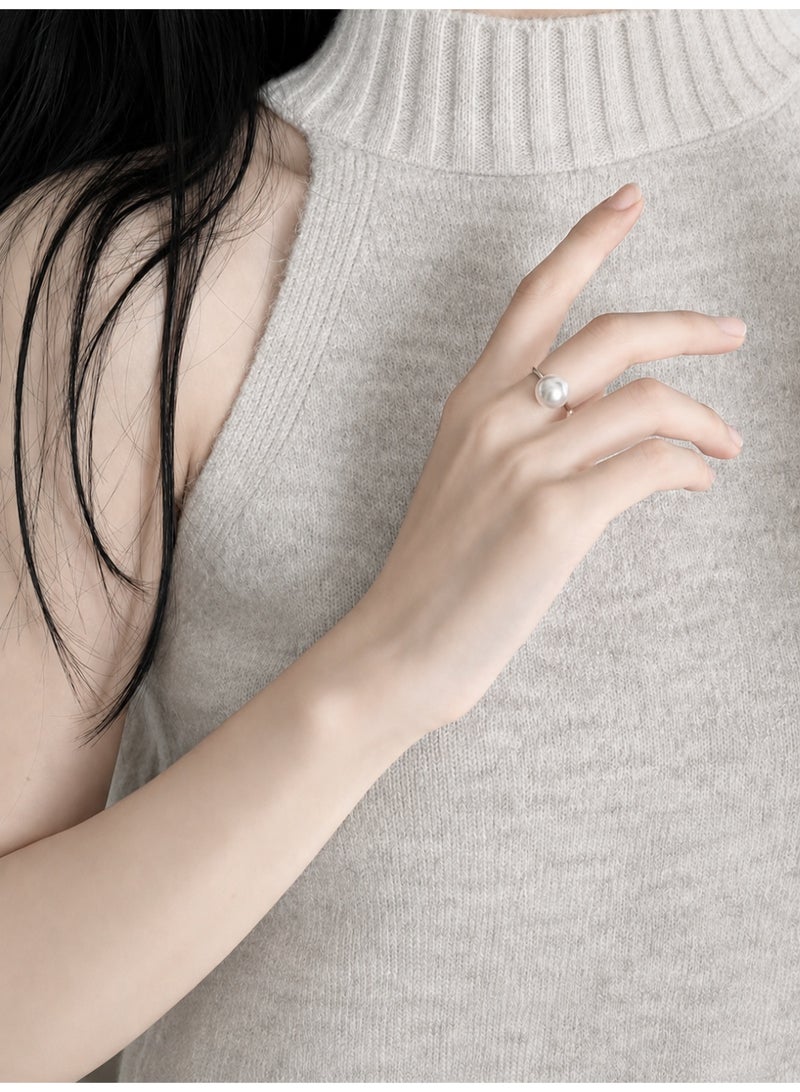 Rings for Girls S925 Sterling Silver Natural Pearl Ring, Adjustable Pearl Open End Ring, Women's Rings, Women's Jewelry Accessories, Includes a Jewelry Ring Box - Image 4