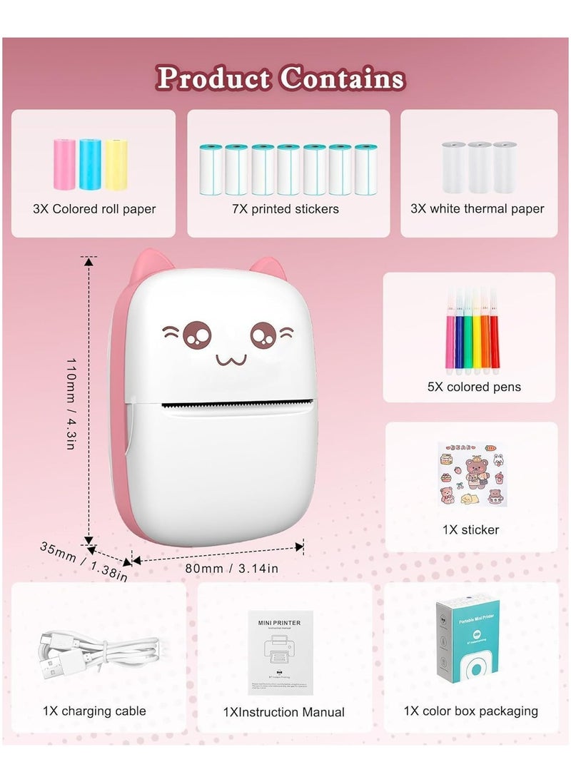 Mini Thermal Printer,Portable Labler Maker with 13 Rolls Paper,Bluetooth Sticker Printer Wireless Inkless printer Compatible with iOS/Android for Study Notes Journal,Memo,Photo,Lists,QR,Adress
