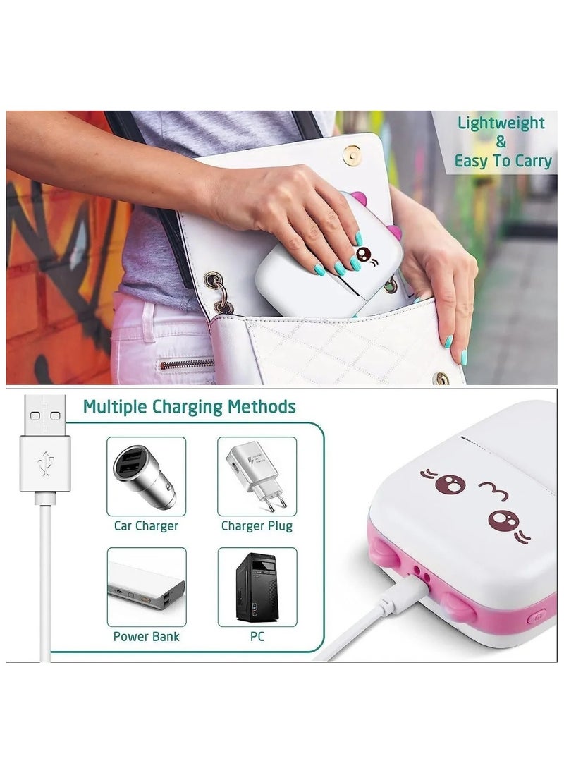Mini Thermal Printer,Portable Labler Maker with 13 Rolls Paper,Bluetooth Sticker Printer Wireless Inkless printer Compatible with iOS/Android for Study Notes Journal,Memo,Photo,Lists,QR,Adress