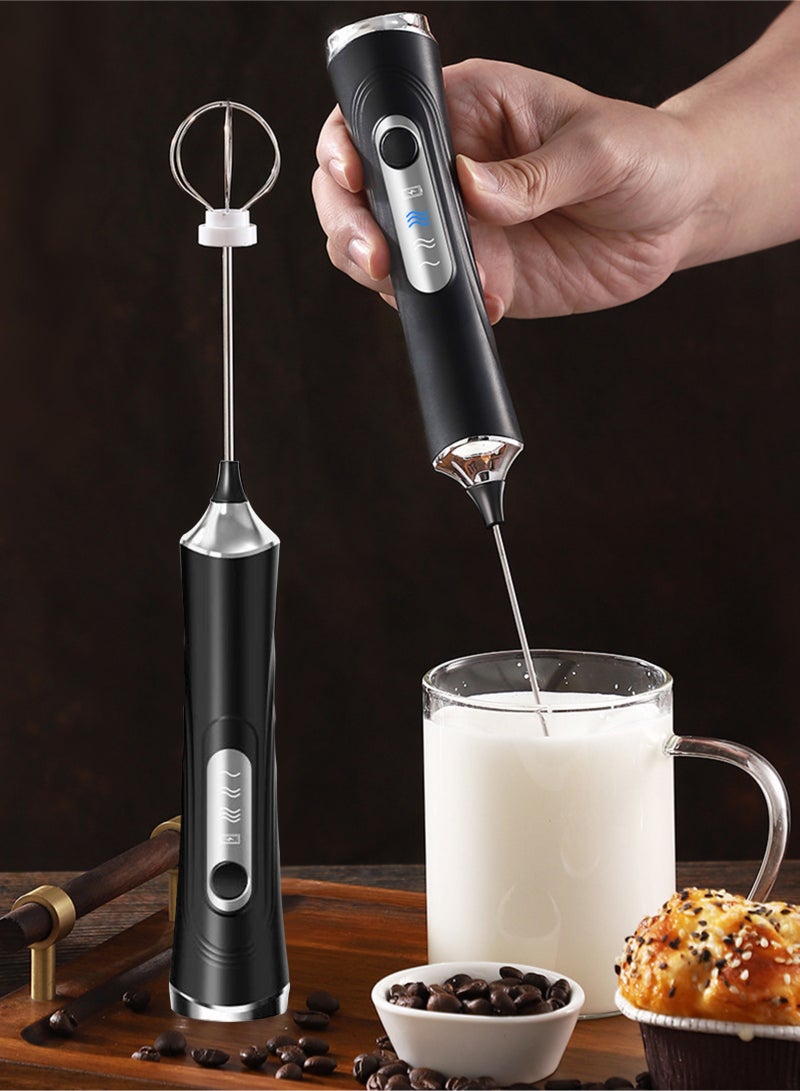 HomarKet Electric Double Whisk Milk Frother Handheld Black USB Rechargeable Drink Mixer, 3 Speeds Adjustable Electric Whisk Foam Maker Detachable for Coffee, Lattes, Matcha, Hot Chocolate - Image 3