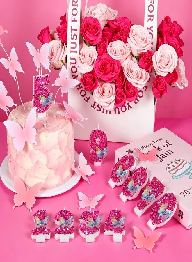 IDIJOLI Butterfly Number 4 Candles Glitter Hot Pink Birthday Candles for Cake Topper with Sequins for Anniversary Celebrations Supplies - Image 4