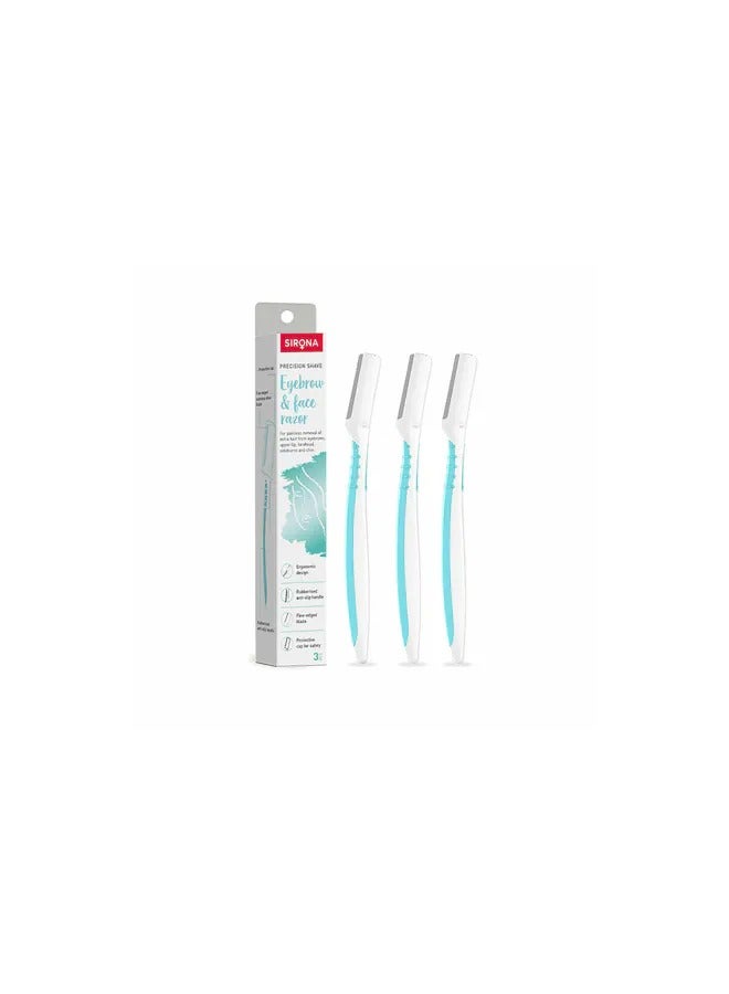 Sirona Eyebrow and Face Razor - Pack of 3 (Turquoise) - Image 1