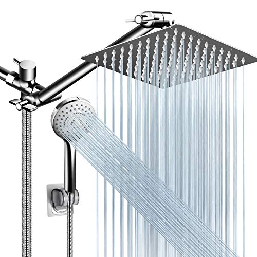 PinWin Shower Head Combo,8 Inch High Pressure Rain Shower Head with 11 Inch Adjustable Extension Arm and 5 Settings Handheld Shower Head Combo,Powerful Shower Spray Against Low Pressure Water with Long Hose - Image 1