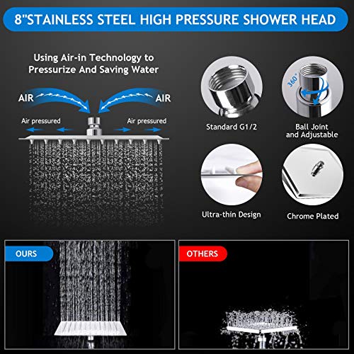 PinWin Shower Head Combo,8 Inch High Pressure Rain Shower Head with 11 Inch Adjustable Extension Arm and 5 Settings Handheld Shower Head Combo,Powerful Shower Spray Against Low Pressure Water with Long Hose - Image 4