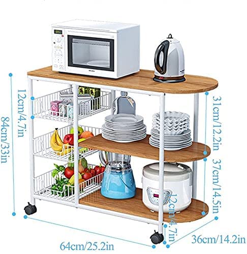 INDIDECOR INDIDECOR XL6301 Kitchen Cart Durable 3Tier Kitchen Island Cart Trolley Industrial Microwave Oven Stand Utility Storage Cart with 3 Metal Baskets 4 Wheels 2 Locking Wheels White  - Image 2