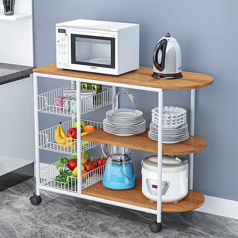 INDIDECOR INDIDECOR XL6301 Kitchen Cart Durable 3Tier Kitchen Island Cart Trolley Industrial Microwave Oven Stand Utility Storage Cart with 3 Metal Baskets 4 Wheels 2 Locking Wheels White  - Image 1