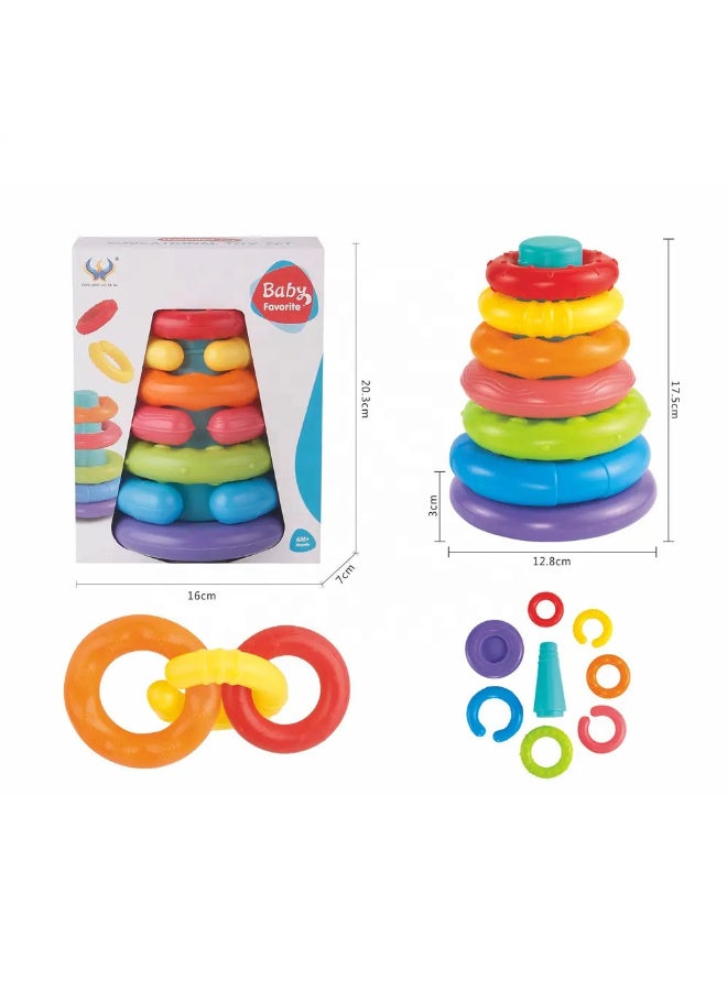 Rainbow Stacking Rings Educational Toy, 8 Colourful Rings, Baby Development Toy for Indoor and Bath Play - Image 2