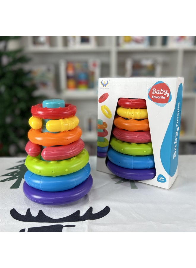 Rainbow Stacking Rings Educational Toy, 8 Colourful Rings, Baby Development Toy for Indoor and Bath Play - Image 1