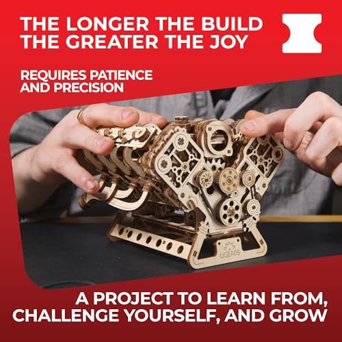 UGEARS V8 Engine Model Kit - 3D Wooden Puzzles for Adults, 3D Puzzle Model Engine Kit, DIY Kits Gifts for Engineers for Christmas, Wooden Model Kits for Adults to Build, Brain Teaser Hobby Set - Image 5