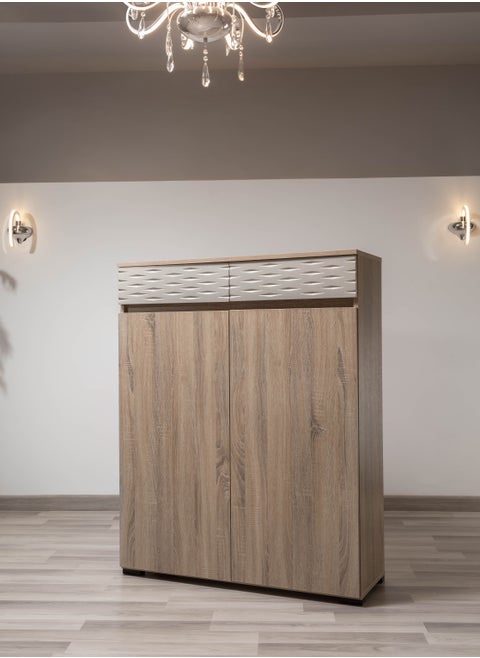2-door shoe Rack Beige MDF 100L x 123H x 35W + 2 Drawers.
