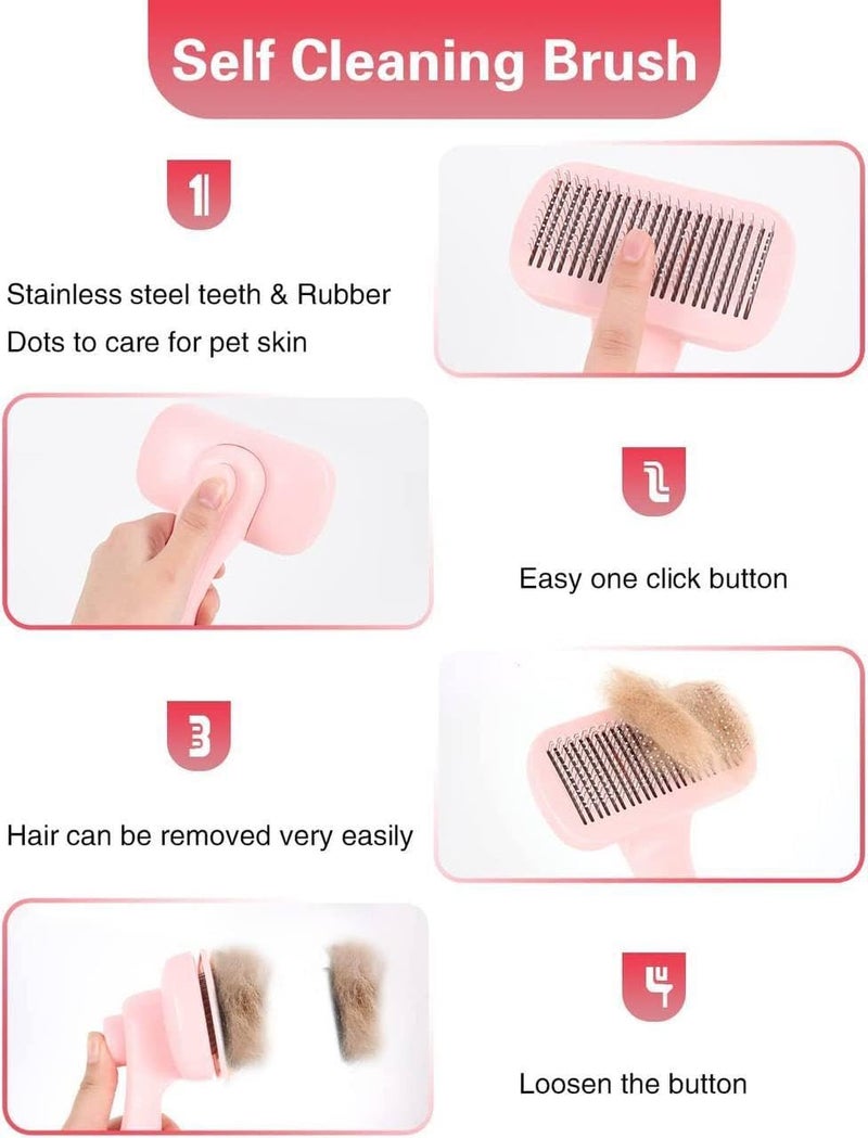 APURK Pet Grooming Brush Pet Massaging Tool for Dogs/Cats Cleaning Slicker Brushes Shedding Removes Tools Mats Tangled Hair for Pet Massage-Self Cleaning(Pack of 1) Multicolor (Pet Grooming Brush) - Image 2