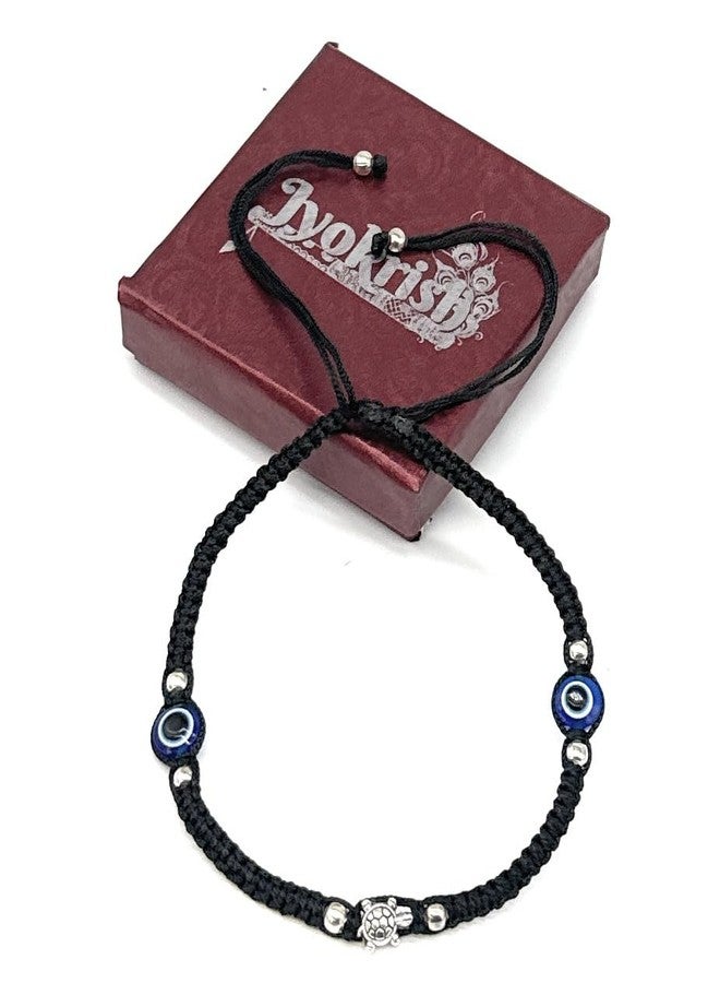 Jyokrish Handmade Adjustable Black Thread Turtle & 2 blue evil eye Anklet |For Women |Girls |Nazariya |Good Luck |Payal |single leg| Lucky Protection - Image 3