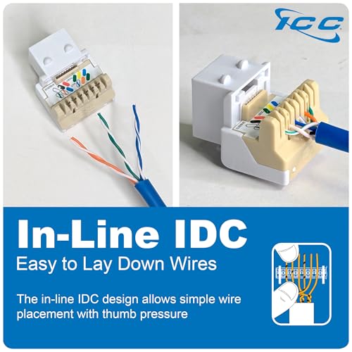 ICC Voice Grade Telephone Keystone Jack with Inline IDC (Easier Termination), 6P6C RJ11, UL Listed TAA Compliant for Wall Plate or Patch Panel, Works with JackEasy Termination Tool, White 25 Pack - Image 2
