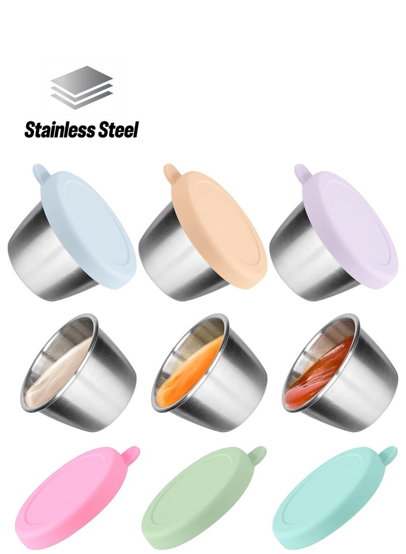 واي آند دي Stainless Steel Salad Dressing To-Go Cups, 2.4 oz Leakproof Containers, Easy-Open Lids for Lunch Boxes, Reusable 18/8 Condiment & Dipping Sauce Containers (6-Pack, Random Color) - Image 1
