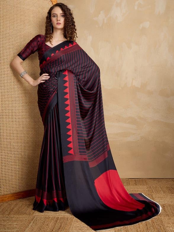 Yashika Women's Malgudi Silk Stripes Printed Saree | Black Color Saree | Women Sari | Saree_(AZ-YS-OG1-EVANA BLACK) - Image 3