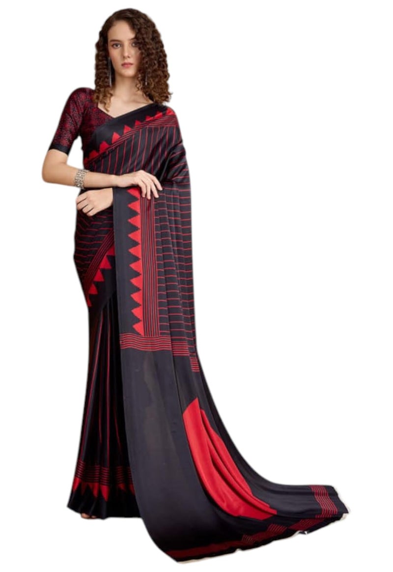 Yashika Women's Malgudi Silk Stripes Printed Saree | Black Color Saree | Women Sari | Saree_(AZ-YS-OG1-EVANA BLACK) - Image 5
