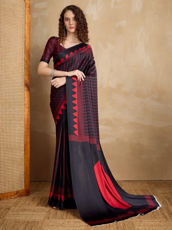 Yashika Women's Malgudi Silk Stripes Printed Saree | Black Color Saree | Women Sari | Saree_(AZ-YS-OG1-EVANA BLACK) - Image 2