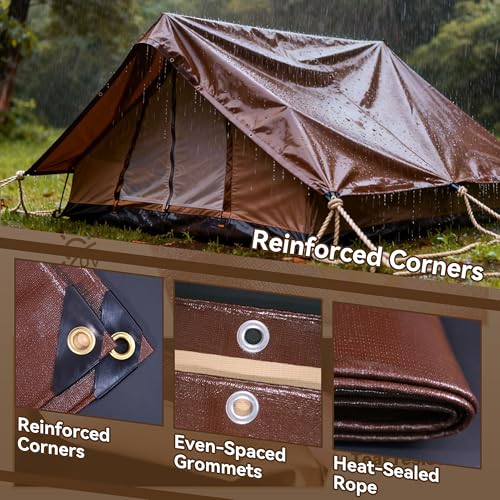 MVPNET 6x8 FT Tarp 22 mil Extreme Heavy Duty Waterproof tarps,Brown&Beige Multipurpose Outdoor Tarpaulin Tear-Proof&UV-Resistant,for Canopy,Camping,Roof,Trailer, Etc - Image 3