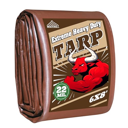 MVPNET 6x8 FT Tarp 22 mil Extreme Heavy Duty Waterproof tarps,Brown&Beige Multipurpose Outdoor Tarpaulin Tear-Proof&UV-Resistant,for Canopy,Camping,Roof,Trailer, Etc - Image 1