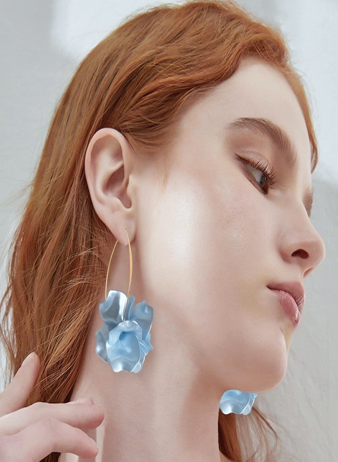 KVANU Unique Handmade Bohemian Resin Flower Petal Dangle Earrings Large Long Acrylic Rose Flower Tiered drop Earring Statement Summer Party Exaggerated Floral Tassel Hook Earrings for Women (Pearl blue) - Image 3