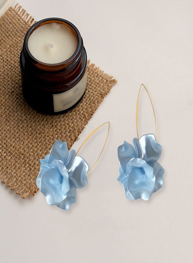 KVANU Unique Handmade Bohemian Resin Flower Petal Dangle Earrings Large Long Acrylic Rose Flower Tiered drop Earring Statement Summer Party Exaggerated Floral Tassel Hook Earrings for Women (Pearl blue) - Image 5