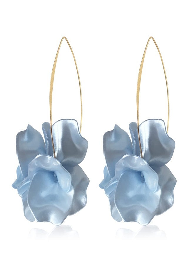KVANU Unique Handmade Bohemian Resin Flower Petal Dangle Earrings Large Long Acrylic Rose Flower Tiered drop Earring Statement Summer Party Exaggerated Floral Tassel Hook Earrings for Women (Pearl blue) - Image 1