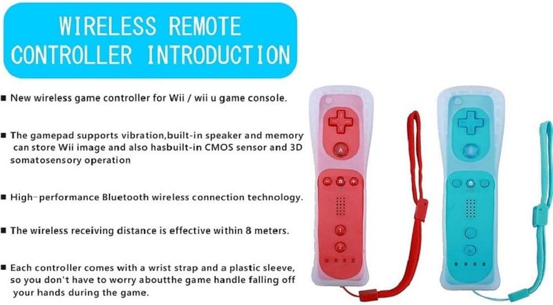 ZeroStory 2 Packs Wii Controller and Nunchuck for Wii and Wii U Console, Gamepad with Silicone Case and Wrist Strap (Red and Blue) - Image 5