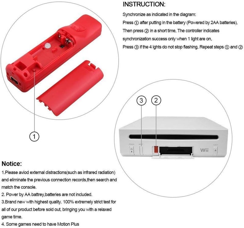 ZeroStory 2 Packs Wii Controller and Nunchuck for Wii and Wii U Console, Gamepad with Silicone Case and Wrist Strap (Red and Blue) - Image 4