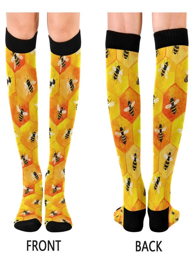 Wusikd Honeycombs Compression Socks for Women and Men Circulation Bee Long Socks for Athletic Running 1 - Image 2