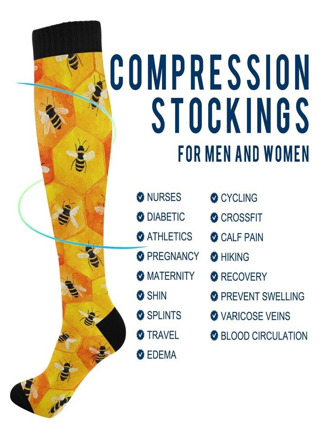 Wusikd Honeycombs Compression Socks for Women and Men Circulation Bee Long Socks for Athletic Running 1 - Image 5