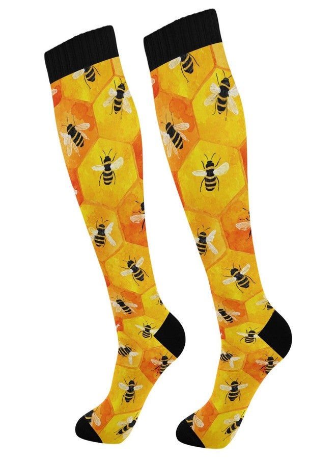 Wusikd Honeycombs Compression Socks for Women and Men Circulation Bee Long Socks for Athletic Running 1 - Image 1