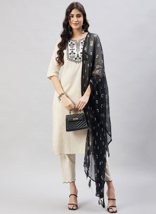 WineRed Floral Yoke Design Pure Cotton Kurta Set for Women - Image 1