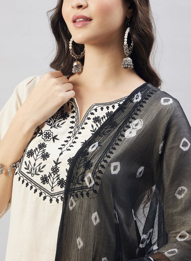 WineRed Floral Yoke Design Pure Cotton Kurta Set for Women - Image 2
