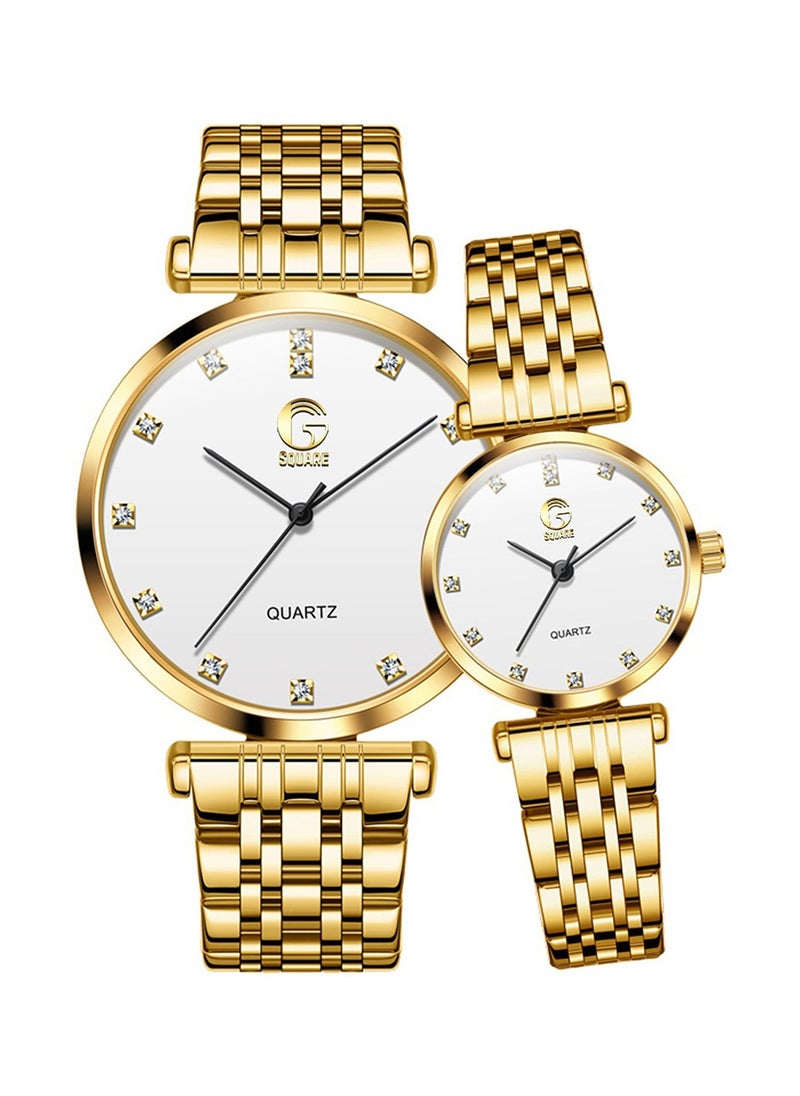 Gsquare Analog Quartz White Dial Stainless Steel Couple Set Watch - 5596  - Image 1