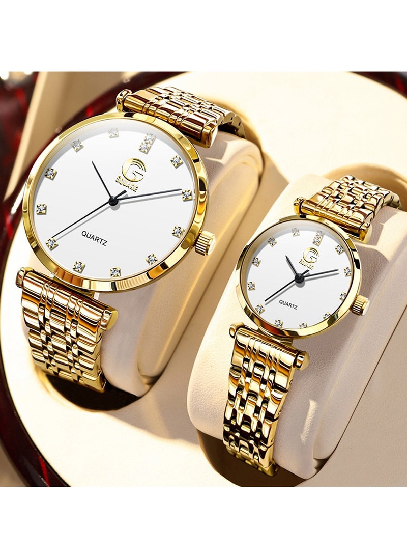 Gsquare Analog Quartz White Dial Stainless Steel Couple Set Watch - 5596  - Image 2