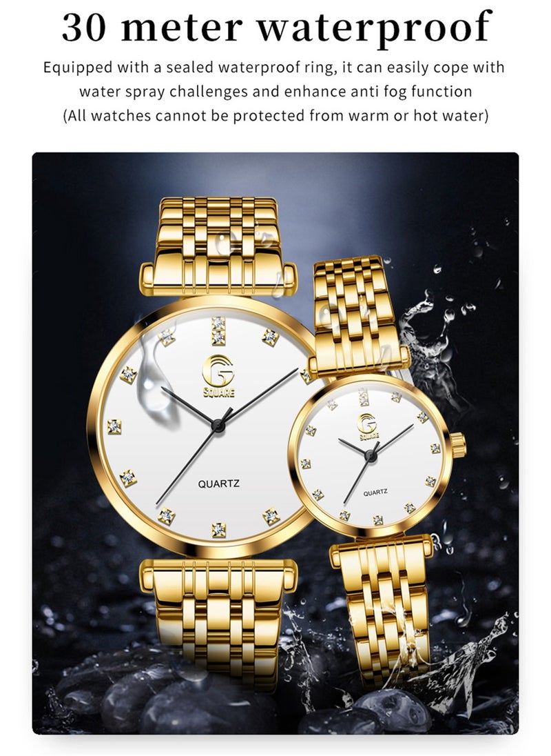 Gsquare Analog Quartz White Dial Stainless Steel Couple Set Watch - 5596  - Image 3