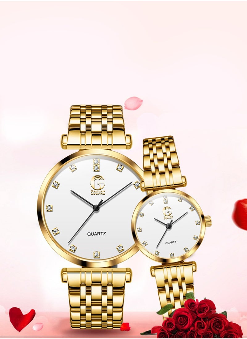 Gsquare Analog Quartz White Dial Stainless Steel Couple Set Watch - 5596  - Image 5