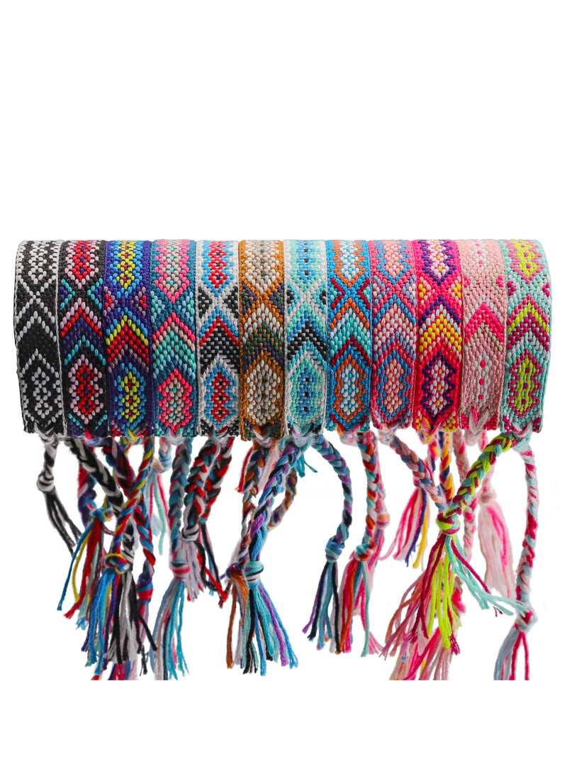 KHAJUL 12-Piece Nepal Woven Friendship Bracelets Handmade Braided String Adjustable Bulk Bracelet for Women Kids Girls - Image 2