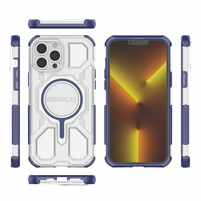 بيبركاس جراب هاتف مقاوم للصدمات من Magsafe Air Bag لهاتف Iphone 13 Pro Max شفاف اللون (أزرق) - Image 2