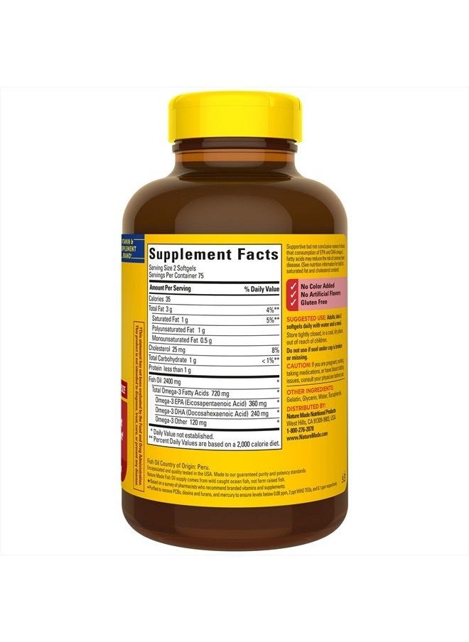 Nature Made - Fish Oil 1200 mg Softgels, Omega 3 Fish Oil for Healthy Heart Support, Omega 3 Supplement with 150 Softgels, 75 Day Supply - Image 1