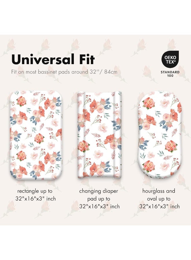 Gllquen Baby Gllquen Baby Bassinet Sheets 4 Pack, Breathable Cozy Fitted Mattress Sheet, Elastic Travel Crib Fashionable Floral Pattern, Standard Cradle Safe Sheets for Baby Boy Girls 32"X16" (Flower)  - Image 5