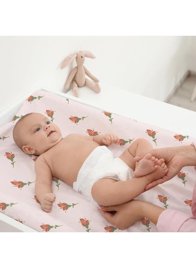 Gllquen Baby Gllquen Baby Bassinet Sheets 4 Pack, Breathable Cozy Fitted Mattress Sheet, Elastic Travel Crib Fashionable Floral Pattern, Standard Cradle Safe Sheets for Baby Boy Girls 32"X16" (Flower)  - Image 3