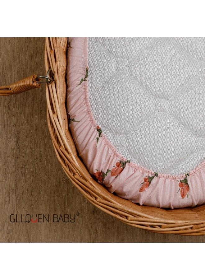 Gllquen Baby Gllquen Baby Bassinet Sheets 4 Pack, Breathable Cozy Fitted Mattress Sheet, Elastic Travel Crib Fashionable Floral Pattern, Standard Cradle Safe Sheets for Baby Boy Girls 32"X16" (Flower)  - Image 4