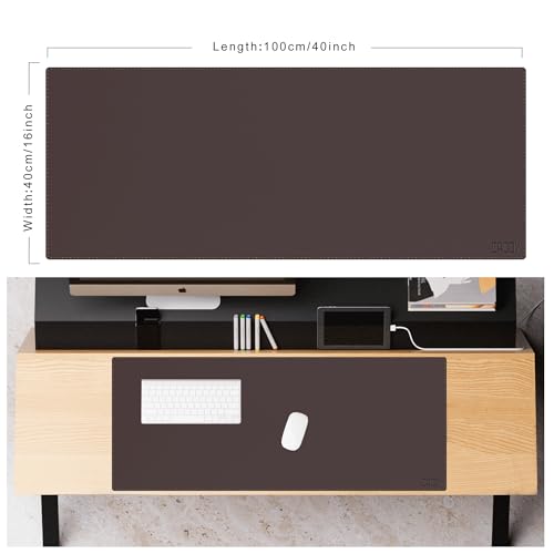 Cacoy 40" x 16" PU Leather Desk Pad Blotters, XXL Large Computer Mouse Pad for Office and Home Work, Waterproof Desk Mat Protector Gaming Keyboard Mousepad (Dark Brown) - Image 2