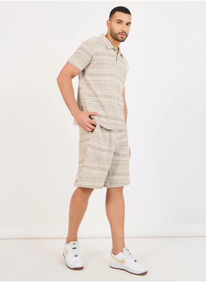 Styli Jacquard Knit Relaxed Fit Polo & Shorts Co-Ords