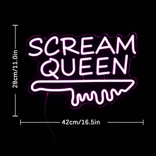 LULANMP Scream Queen Neon Sign for Wall Decor Dimmable Neon Knife Sign for Teen Girl Room Pink LED Letter Neon Sign Room Dorm Art Wall Decor (16.5''*11'') - Image 3