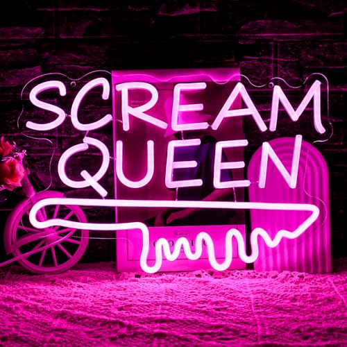 LULANMP Scream Queen Neon Sign for Wall Decor Dimmable Neon Knife Sign for Teen Girl Room Pink LED Letter Neon Sign Room Dorm Art Wall Decor (16.5''*11'') - Image 1