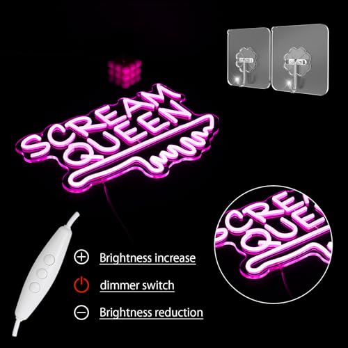 LULANMP Scream Queen Neon Sign for Wall Decor Dimmable Neon Knife Sign for Teen Girl Room Pink LED Letter Neon Sign Room Dorm Art Wall Decor (16.5''*11'') - Image 5