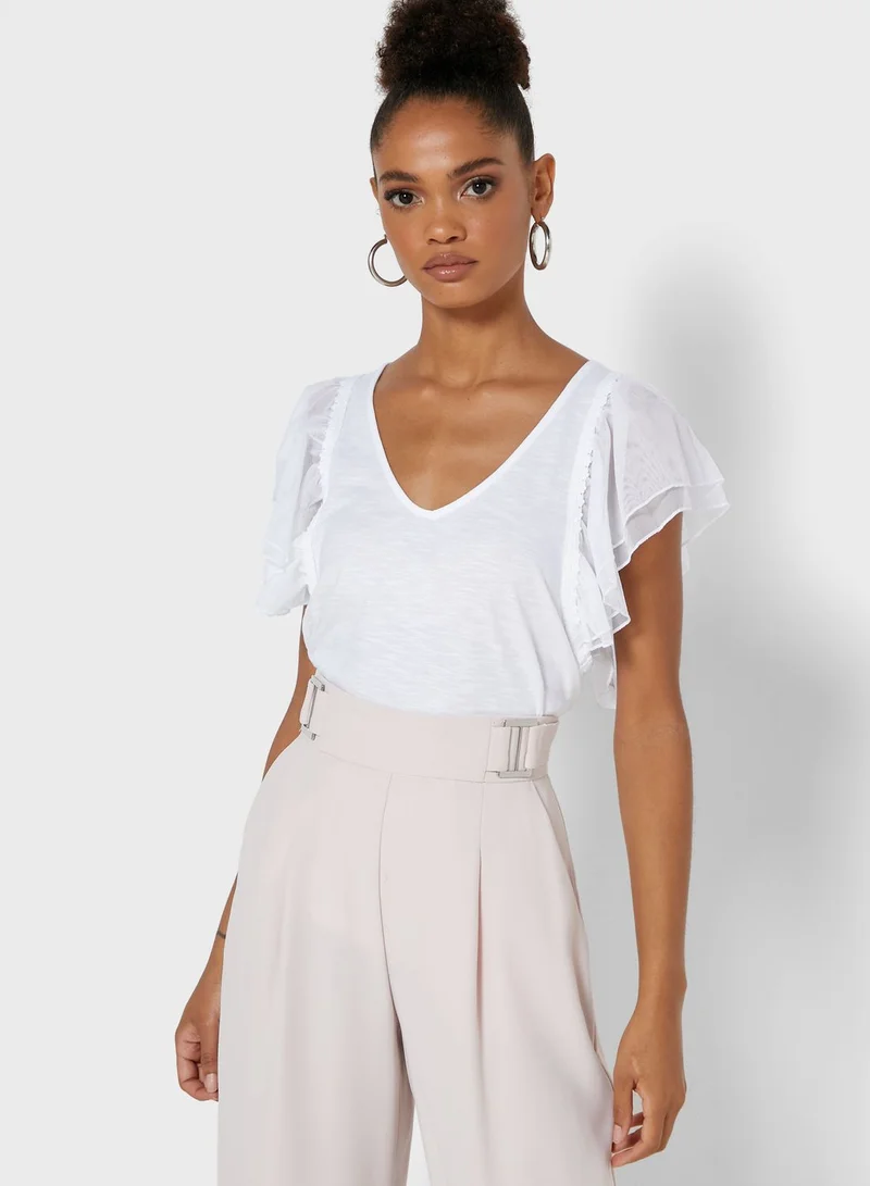 River Island Petite Bethany Double Frill T-Shirt