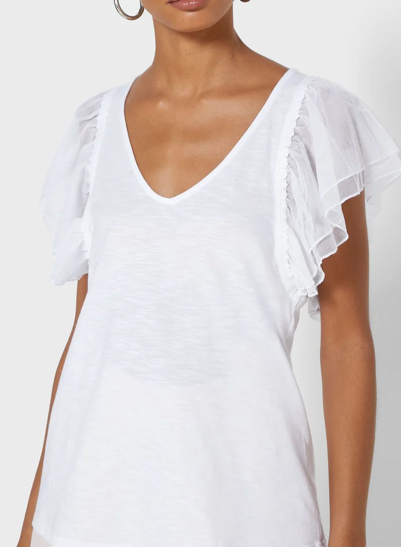 River Island Petite Bethany Double Frill T-Shirt